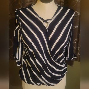 Maurices Black and White Striped 3/4 Sleeved Top Size Medium